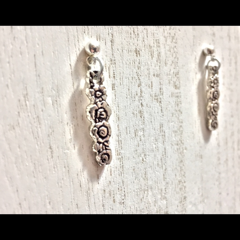 Sterling Silver Plate Spoon Earrings Studs Floral - Picture 5 of 8